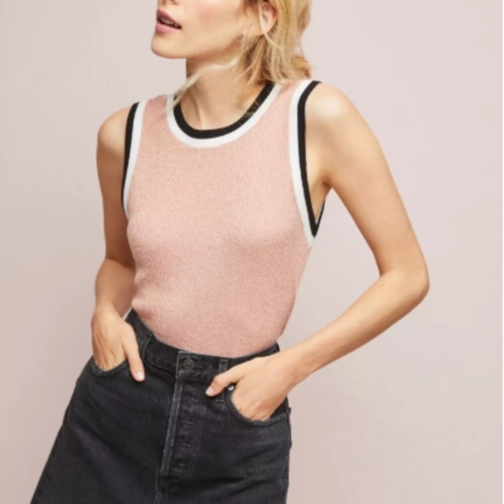 Anthropologie | Moth Valeria Shine Tank Metallic Pink Sleeveless Ribbed Top